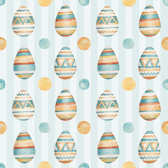 Easter pattern in watercolor style. Beautiful seamless pattern with easter. Can be used for printed products: wallpaper, wrapping paper, napkins, cards, stickers, printing on fabrics.