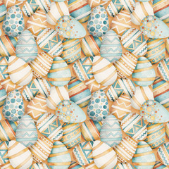 Easter pattern in watercolor style. Beautiful seamless pattern with easter. Can be used for printed products: wallpaper, wrapping paper, napkins, cards, stickers, printing on fabrics.
