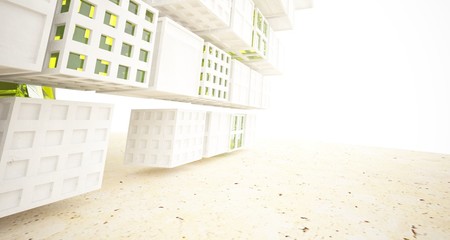 Abstract  concrete and coquina parametric interior  with window. 3D illustration and rendering.