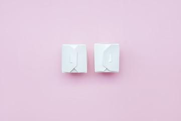 two paper boxes white take-away food on pink background white paper box with clipping path