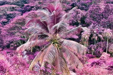 Fantasy infrared shots of palm tree on the Seychelles islands
