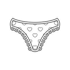 Icono plano lineal bragas con corazones en color negro