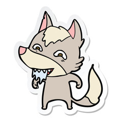 sticker of a cartoon hungry wolf