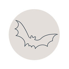 Icono plano lineal silueta de murciélago en círculo color gris