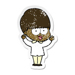 distressed sticker of a happy cartoon boy