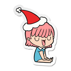 sticker cartoon of a woman wearing santa hat