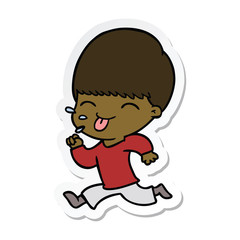 sticker of a cartoon boy sticking out tongue