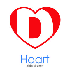 Logotipo letra D en color blanco en corazón color rojo
