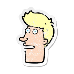 retro distressed sticker of a cartoon shocked male face