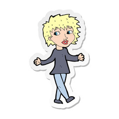 sticker of a cartoon woman with no worries