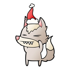 angry wolf gradient cartoon of a wearing santa hat