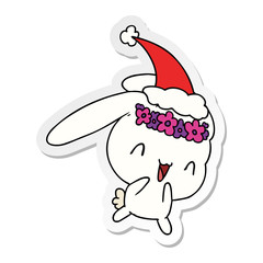 christmas sticker cartoon of kawaii rabbit