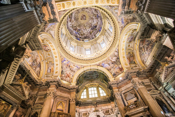 Fototapeta na wymiar NAPLES, ITALY - November, 2018: Interiors and details of barroco church of the Gesu Nuovo in Naples, Italy.