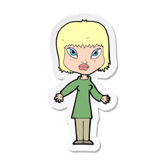sticker of a cartoon woman with open arms