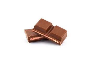 Chocolate pieces isolated on white background