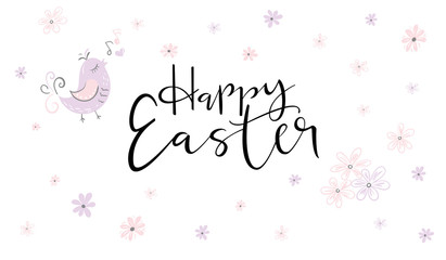 vector hand lettering happy easter phrase with doodle flowers