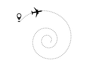 Airplane line path vector icon of air plane flight route dash line trace with start point .