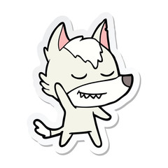 sticker of a friendly cartoon wolf