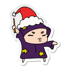 christmas sticker cartoon of kawaii wizard
