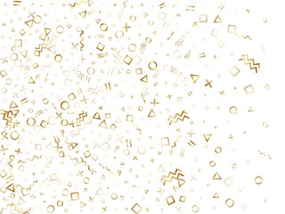 Memphis style geometric confetti vector background of triangle circle square shapes, chevron wavy lines.