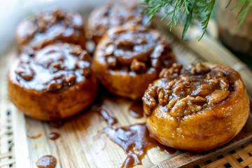 Homemade Sticky buns closeup.