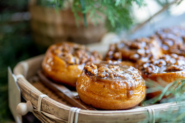 Homemade Sticky buns closeup.