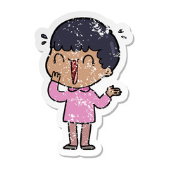 distressed sticker of a laughing cartoon man