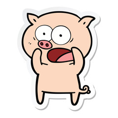 sticker of a cartoon pig shouting