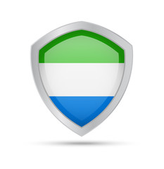 Shield with Sierra Leone flag on white background.
