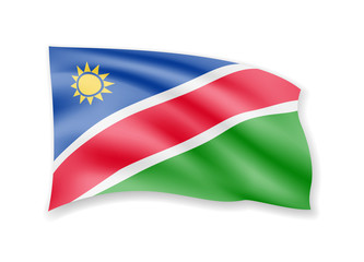 Waving Namibia flag on white. Flag in the Wind.