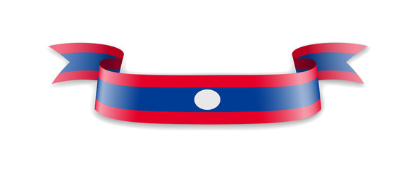Laos flag in the form of wave ribbon. Vector illustration.