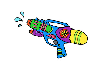 Fototapeta na wymiar design for summer: Colorful water gun isolated on white background with clipping path for quick and easy design, Hand drawn.