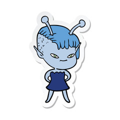 sticker of a cute cartoon alien girl