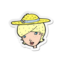 sticker of a cartoon woman wearing summer hat