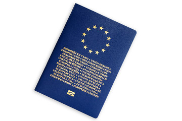 Blue European Union passport isolated on white background