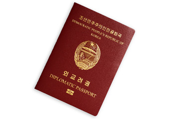 North Korea's red diplomatic passport isolated on white background
