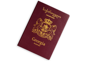 Red passport of the Republic of Georgia isolated on white background