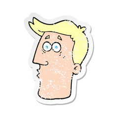 retro distressed sticker of a cartoon male face