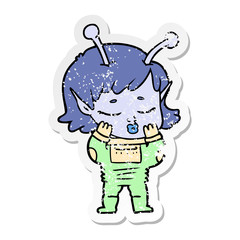 distressed sticker of a cartoon alien girl