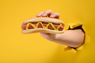 Hand giving a hot dog