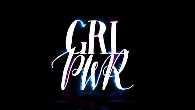 Girl Power GRL PWR - High Resolution Overlay Animated Illustration with Alpha Channel in 4k and Luma Matte. Hand Drawn Lettering Animation Logo. Handwritten Motion Graphics Calligraphy Design.