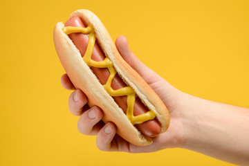 Traditional hot dog with mustard