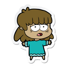 sticker of a cartoon tired woman