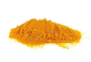 Dry Turmeric (Curcuma) powder isolated on a white background