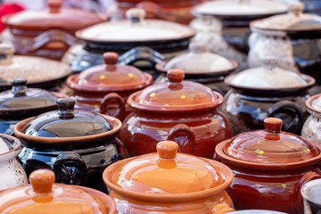 multi-colored ceramic pots