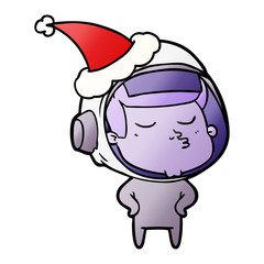 gradient cartoon of a confident astronaut wearing santa hat