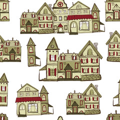 Fototapeta na wymiar Vector Seamless Pattern with old houses