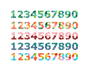 Hand drawn set of numbers in mosaic style cartoon minimalism