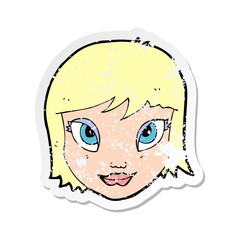 retro distressed sticker of a cartoon female face