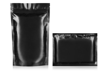 Black doypacks, isolated on white background
